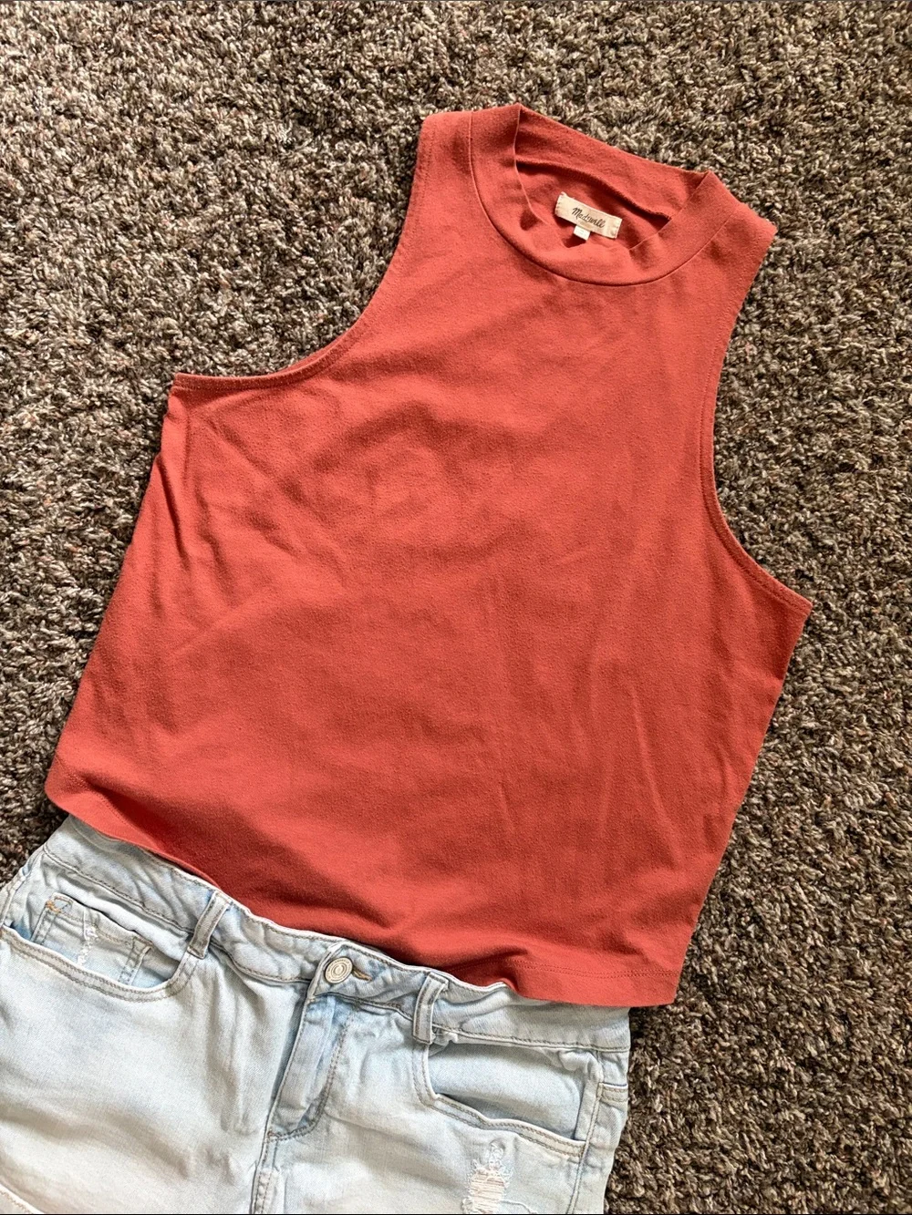 Madewell Sleeveless Crewneck Halter Tank in Burnt Coral Orange, Size Medium